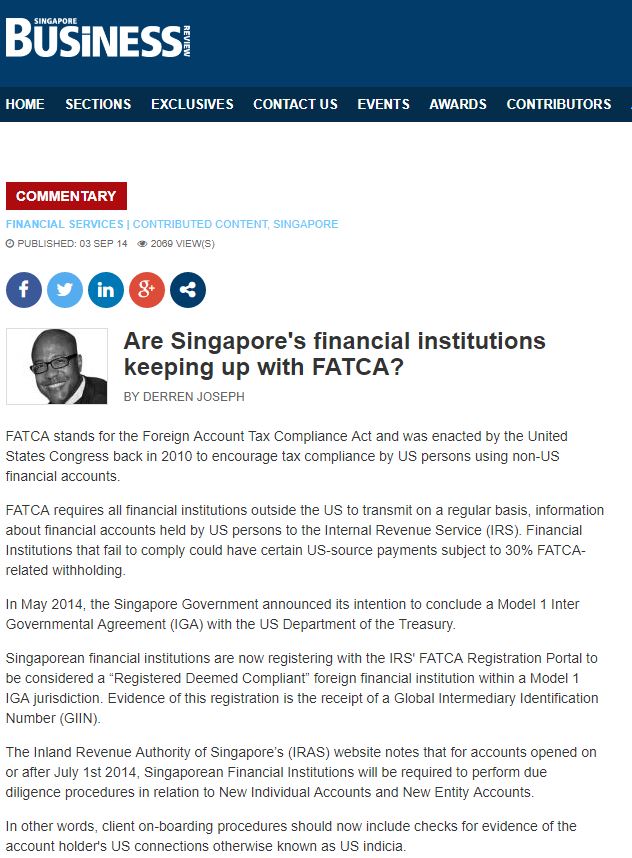 Are Singapore’s financial institutions keeping up with FATCA?