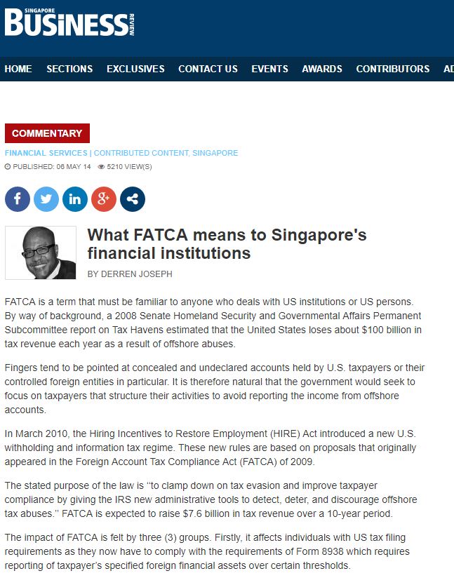 What FATCA means to Singapore’s financial institutions