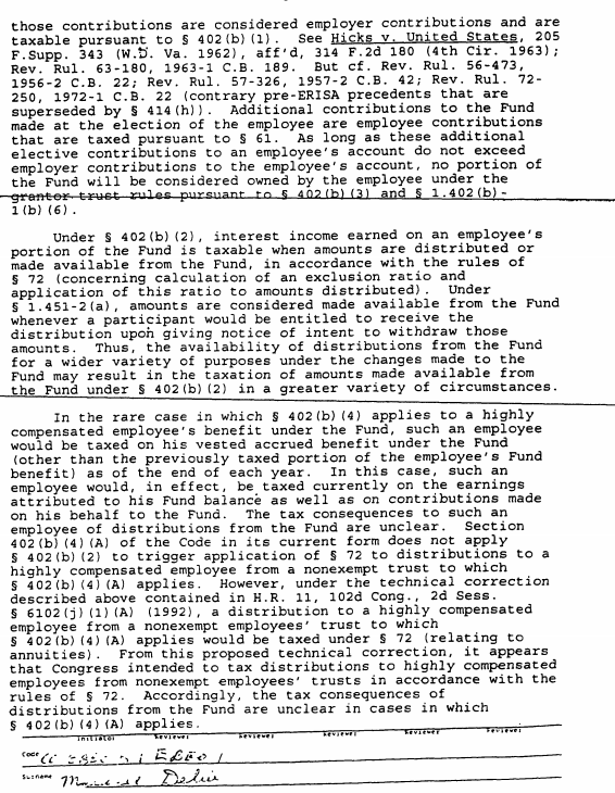 Document excerpt discussing US tax code sections related to employee benefits and trusts.