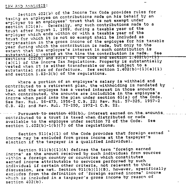 Screenshot of a document titled "LAW AND ANALYSIS" discussing tax code sections.