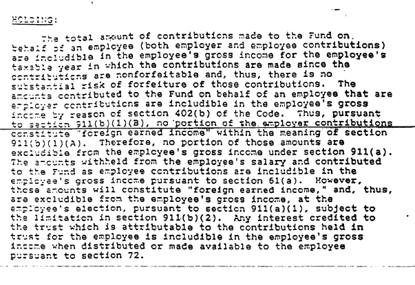 Screenshot of a legal document with the heading HOLDING and text discussing employee contributions and gross income.