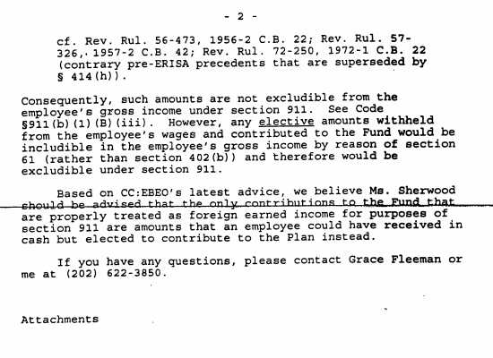 Page 2 of a document discussing tax excludibility of employee contributions to a fund.