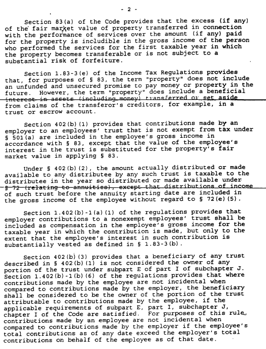Page 2 of a document discussing tax regulations, including sections 83(a) and 402(b).