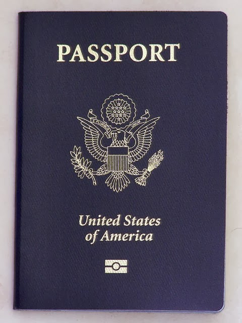 United States of America passport cover with eagle emblem.